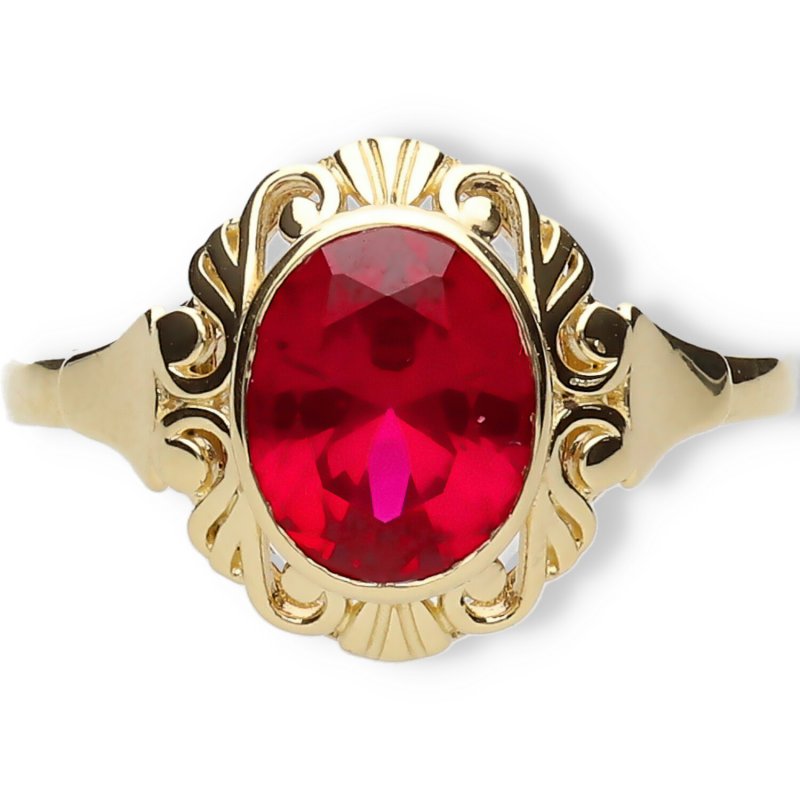 Złoty pierścionek z czerwoną cyrkonia