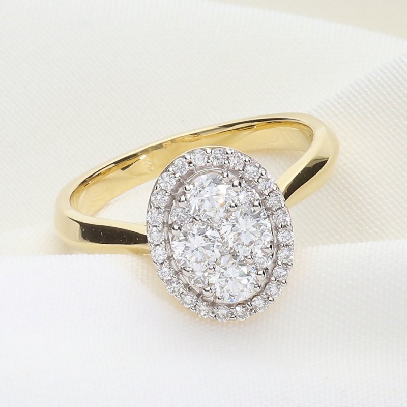 Złoty Pierścionek z Brylantami Owal Halo | Luksusowa Biżuteria | Adoro