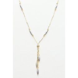 Złoty Naszyjnik Lariat Diamentowany - Dwukolorowa Zawieszka Krawat - Próba Złota 585