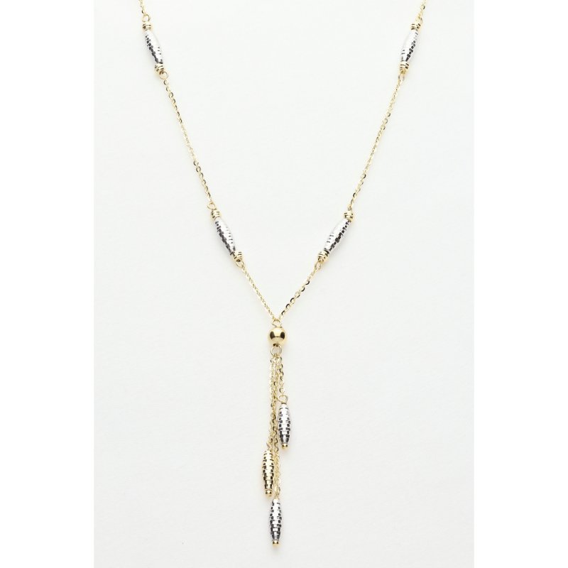 Złoty Naszyjnik Lariat Diamentowany - Dwukolorowa Zawieszka Krawat - Próba Złota 585