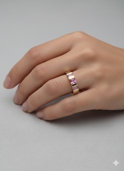 Złoty pierścionek z różowymi szafirami – elegancja i nowoczesny styl w jednym