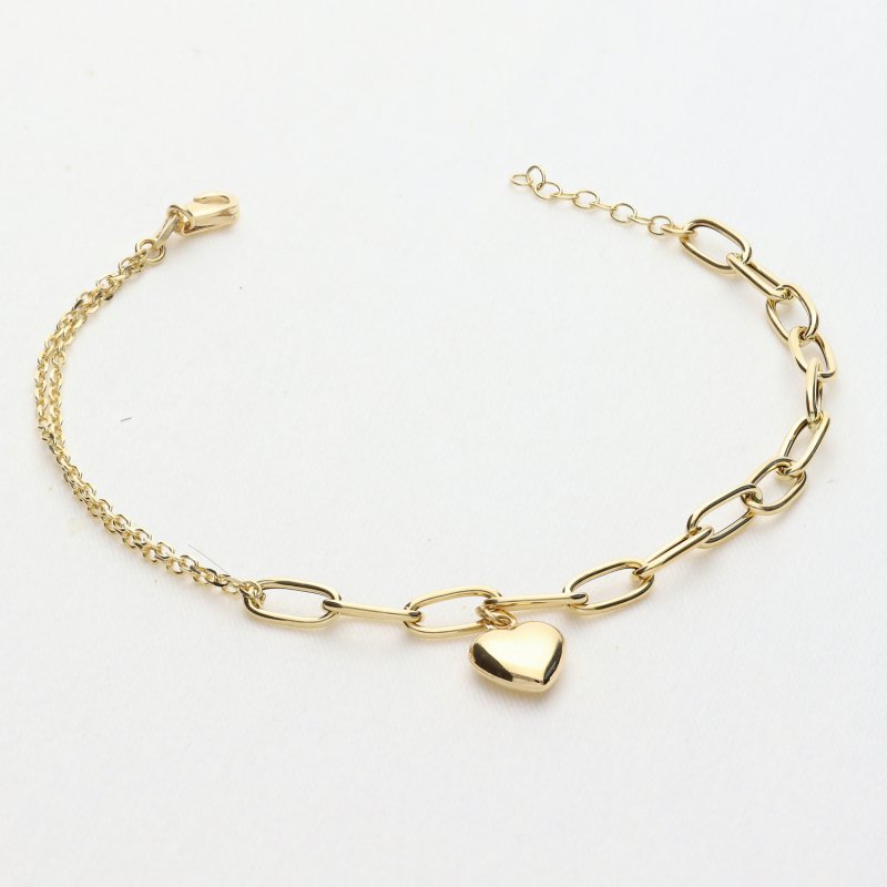 ​Złota Bransoletka na Dłoń z Serduszkiem - Elegancka Biżuteria Damska