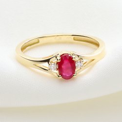 Pierścionek Złoty z Rubinem i Brylantami| Elegancki | Prezent