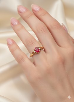 Pierścionek Złoty z Rubinem i Brylantami| Elegancki | Prezent