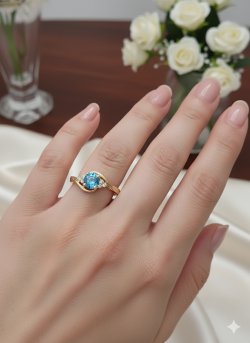 Złoty Pierścionek z Błękitnym Topazem i Diamentami – Wyjątkowa Elegancja