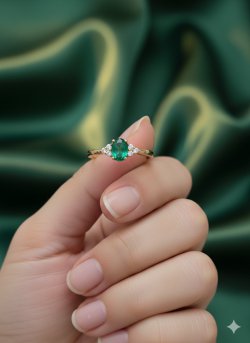 Luksusowy Pierścionek Ze Szmaragdem i Diamentami