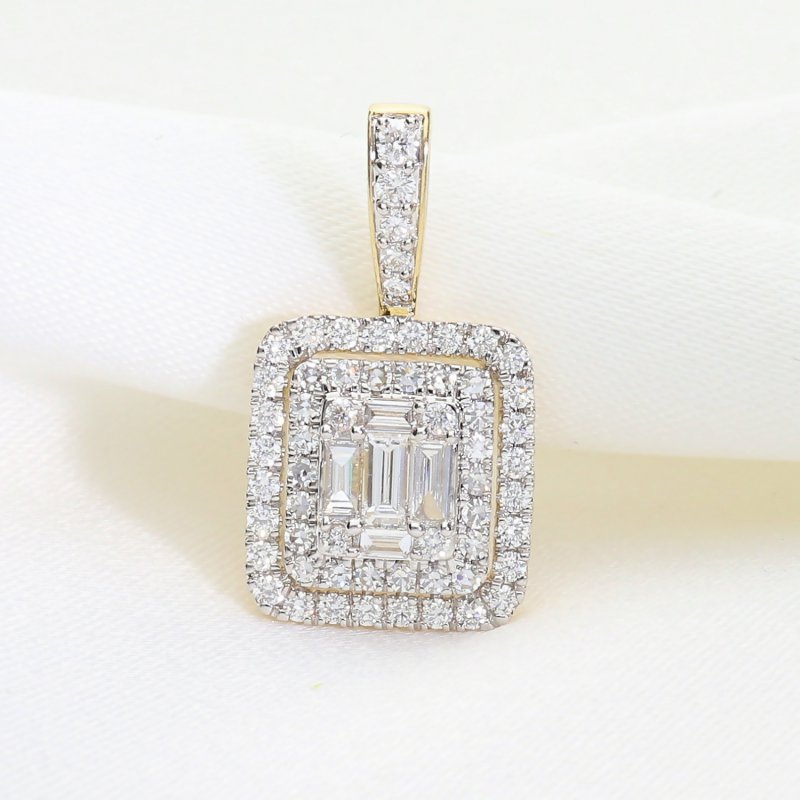​Luksusowa Złota Zawieszka z Brylantami | Kwadratowa Biżuteria