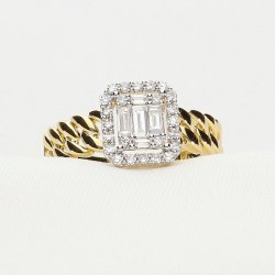 Ekskluzywny Złoty Pierścionek Pancerka z Diamentami – Prostokątne Halo