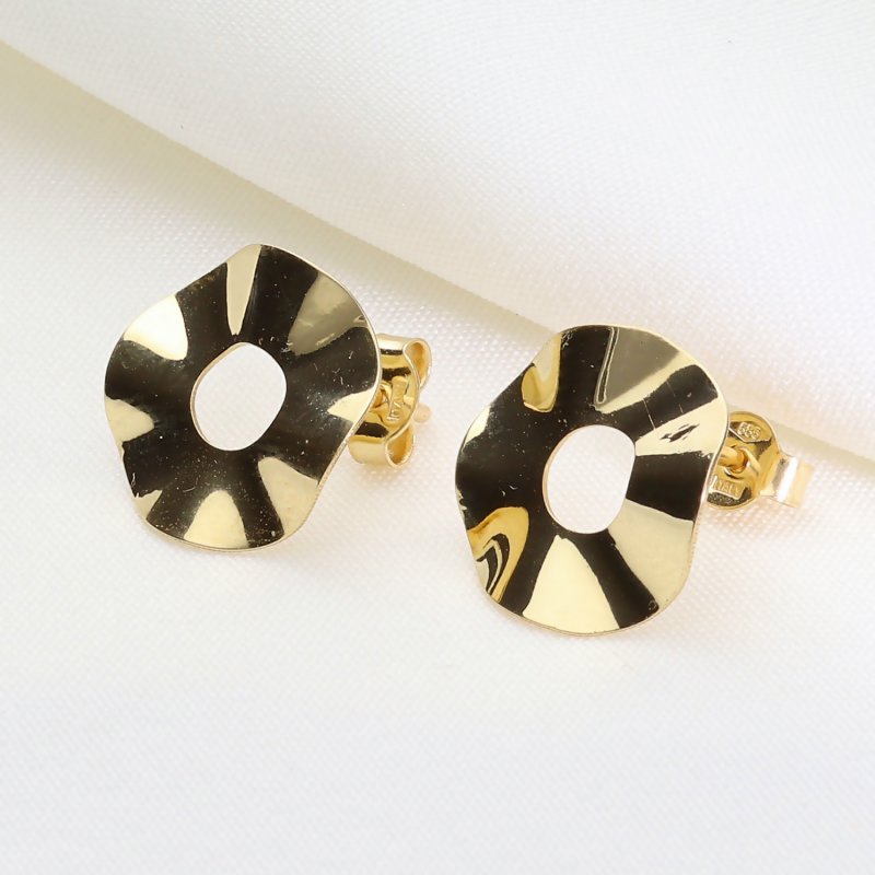 Złote Kolczyki Nieregularne Koła – Falowana Tafla, Nowoczesny Design