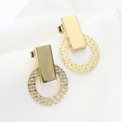 Złote Kolczyki Geometryczne - Prostokąt i Diamentowane Koło