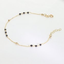 Złota Bransoletka Próby 585 z Czarnymi Kamieniami i Diamentowanymi Kulkami