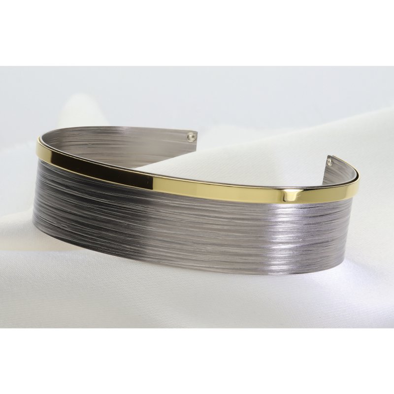 Srebrna Bransoleta ze Złotym Tytanem – Szczotkowana Tekstura | Nowoczesna Biżuteria