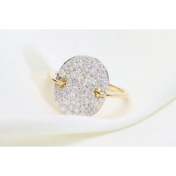 Złoty Pierścionek Diamond Pavé z Owalną Tarczą i Bocznymi Pętlami