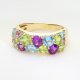 Ekskluzywny złoty pierścionek wysadzany ametystami, topazami, oliwinami i brylantami