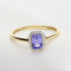 Ekskluzywny złoty pierścionek z naturalnym tanzanitem i brylantami