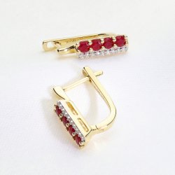 Eleganckie złote kolczyki z naturalnymi rubinami i brylantami | Zapięcie angielskie