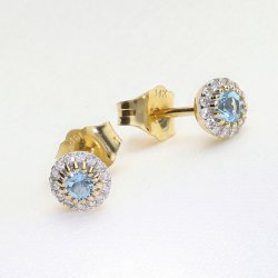 Klasyczne złote kolczyki sztyfty z topazami i brylantami