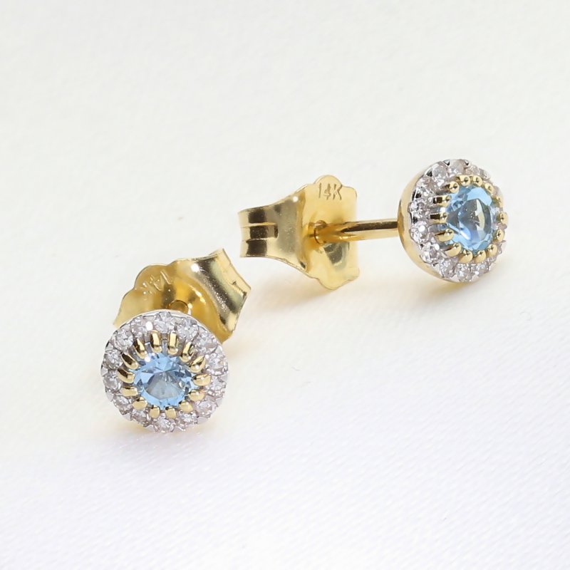 Klasyczne złote kolczyki sztyfty z topazami i brylantami