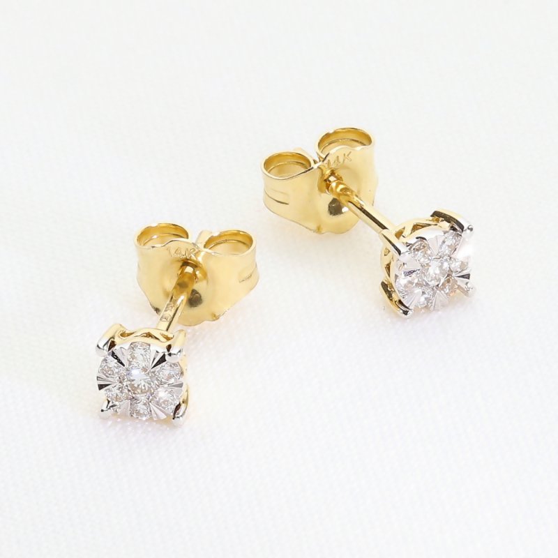 Klasyczne złote kolczyki sztyfty z brylantami 585 | Ponadczasowa elegancja