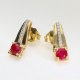 Złote kolczyki rozety z rubinami i brylantami