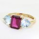 Ekskluzywny złoty pierścionek z rodolitem, topazami i brylantami