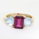 Ekskluzywny złoty pierścionek z rodolitem, topazami i brylantami